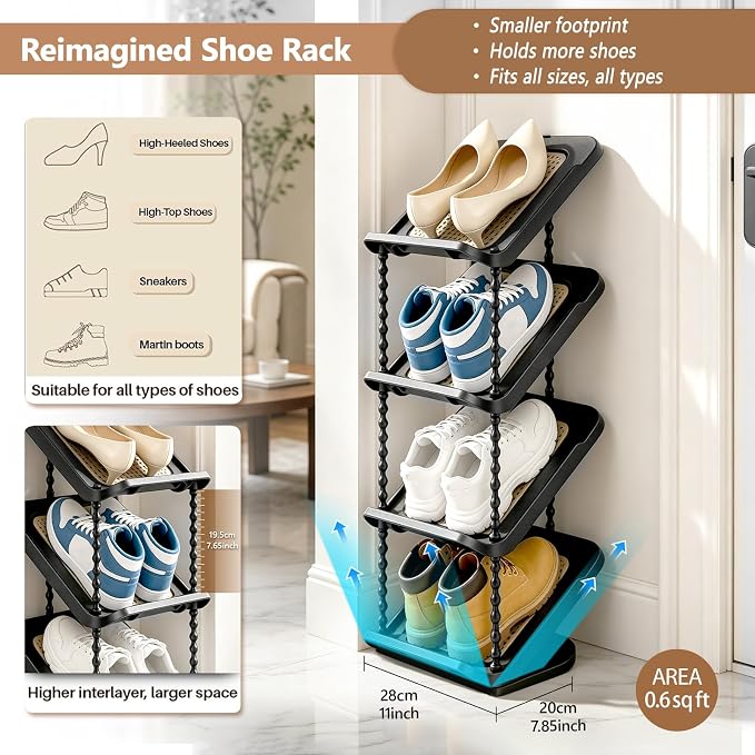 2 Pack Sloping Narrow Shoe Rack 5 Tiers - Image 2