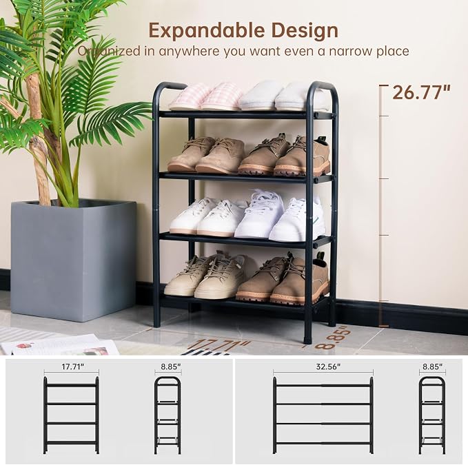 Gonfoam 4-Tier Expandable Shoe Rack, Adjustable Shoe Shelf Storage Organizer - Image 4