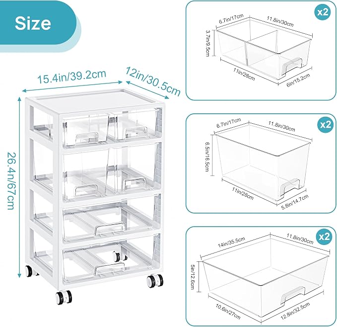 Vtopmart Plastic Drawer Storage Orangizer, 4 Tier 6 Drawers - Image 3