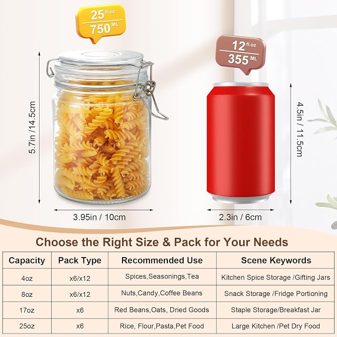 25oz Airtight Glass Jars with Lids, Beans & Spices - Image 2
