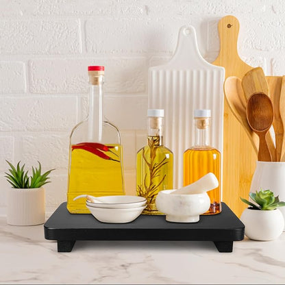 Black Bathroom Counter Organizer Tray Wood Riser Kitchen Countertop Trays Dish - Image 2