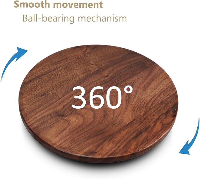12 Inches Black Walnut Wood Lazy Susan, Solid Wooden Round Kitchen Turntable - Image 2