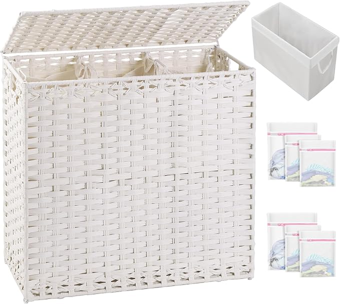 Laundry Hamper with Lid Laundry Basket 132 L Wicker Clothes Hamper, Handwoven by SETVSON