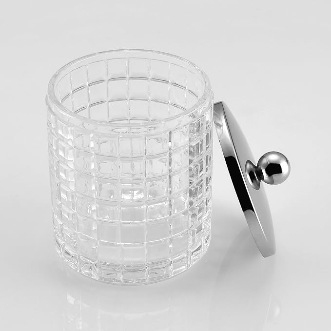 Glass Cotton Jar Holder Silver Lid, Elegant Bathroom Storage Canister - Image 3