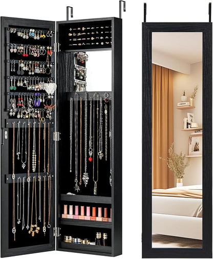 COSTWAY Full Length Mirror Jewelry Cabinet, Wall Door Mounted Jewelry Organizer by COSTWAY