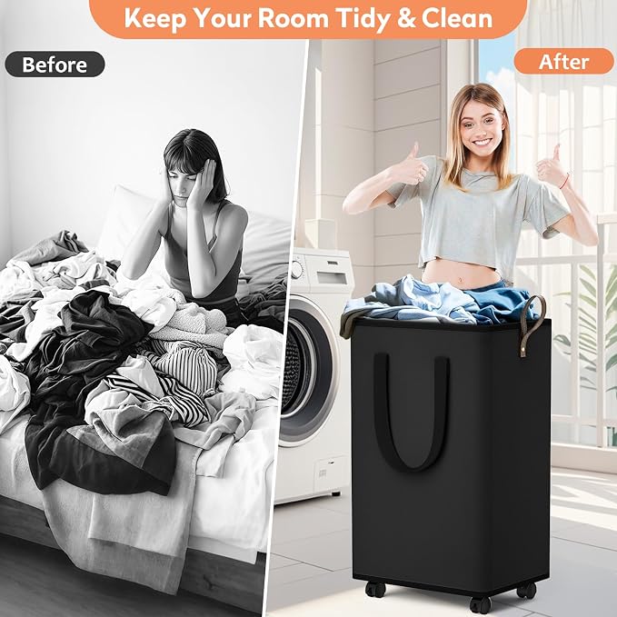 SpaceTrove Laundry Basket with Wheels, Collapsible Laundry Baskets, Laundry - Image 4