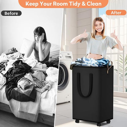 SpaceTrove Laundry Basket with Wheels, Collapsible Laundry Baskets, Laundry - Image 4