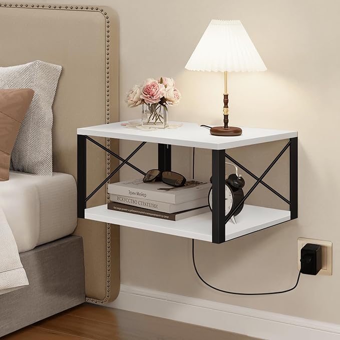Homode Floating Night Stand, Modern Bedside Shelf Wall Mount, Wood Hanging by Homode