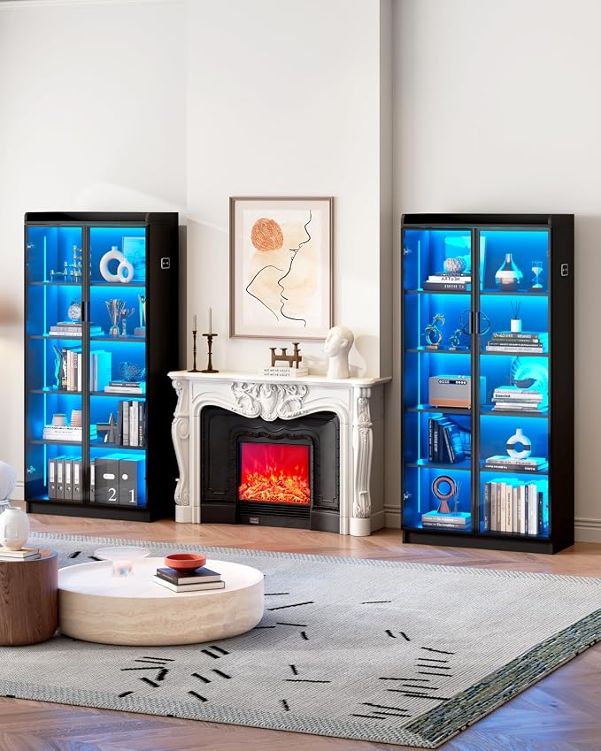 Display Cabinet with Glass Doors and Shelves, 5 Tier Display Case - Image 8