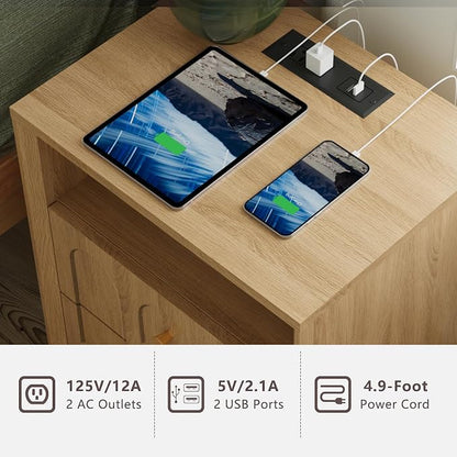 Nightstand with Charging Station, Mid Century Modern Nightstand with Arched - Image 4