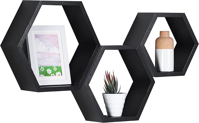 Hexagon Shelves, Floating Wall Shelf, Honeycomb Octagon Cube Shelves Wood | - Image 8
