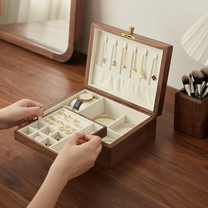Solid Black Walnut Wood Jewelry Box by THFLSTR