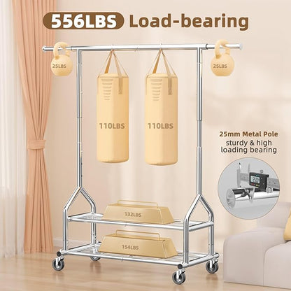 EAGMAK Heavy Duty Clothes Rack Load 556 LBS, Rolling Clothing Rack - Image 2