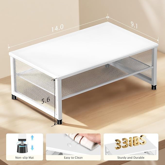 Desk Organizers and Accessories, 2-Tier Metal Computer Monitor Stand Riser - Image 3