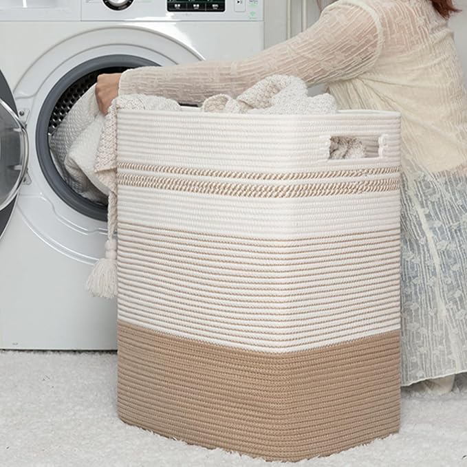 Laundry Hamper, Large Woven Rope Tall Laundry Basket - Image 5