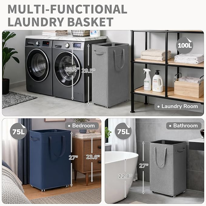 CHICVITA 75L Slim Laundry Basket - Image 6