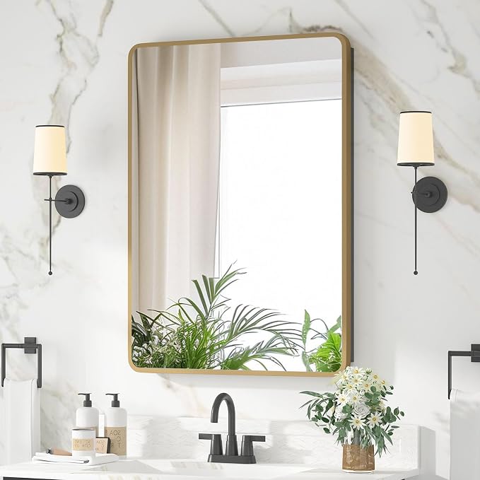 Medicine Cabinet 20 x 28 Inch, Brush Gold Bathroom Medicine Cabinet - Image 9