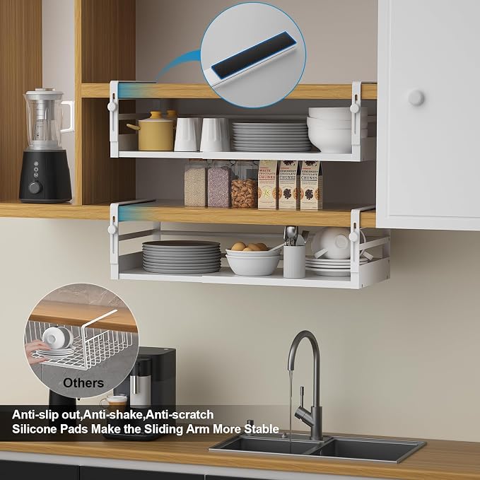 2Pack Under Shelf Basket Organizer, Adjustable Under Cabinet Shelf Storage - Image 6