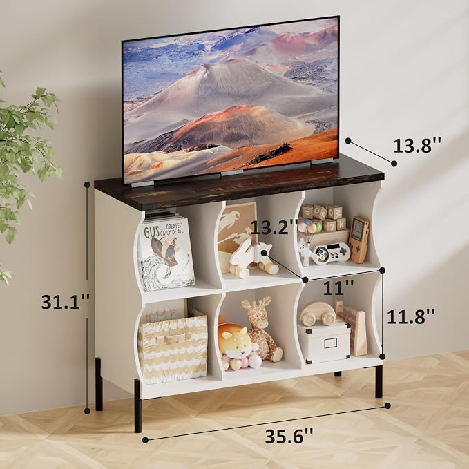 6 Cube Storage Shelf Organizer, Low Book Shelf Bookcase Entryway Table - Image 2