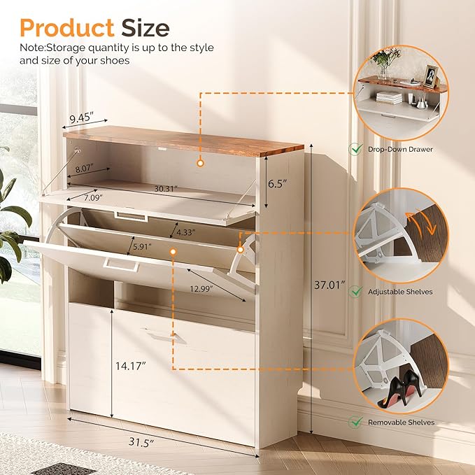 VINGLI Shoe Cabinet for Entryway, Farmhouse Slim Shoe Rack Storage - Image 2