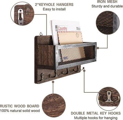 ADIIL Mail and Key Holder for Wall Decorative, Wooden Wall Mount Key Rack - Image 4