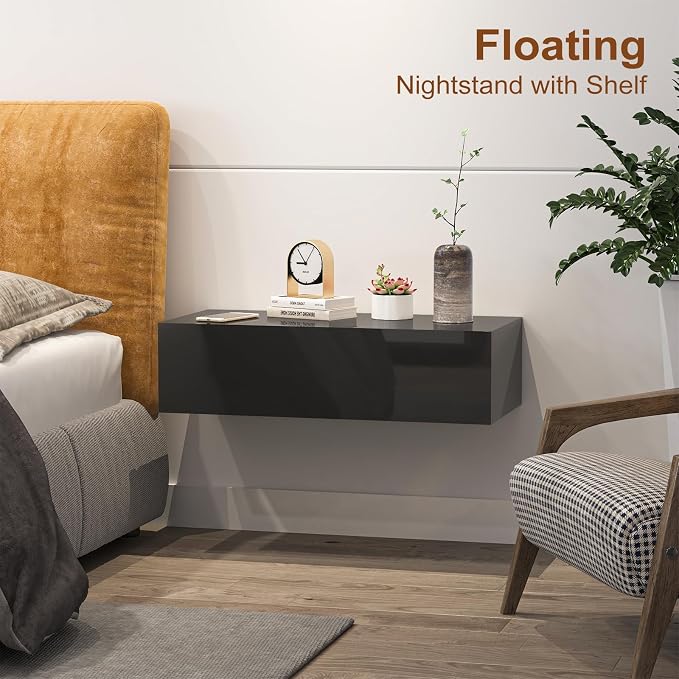 HedoAjim Black Modern Floating Wall Mounted Nightstand - Image 4