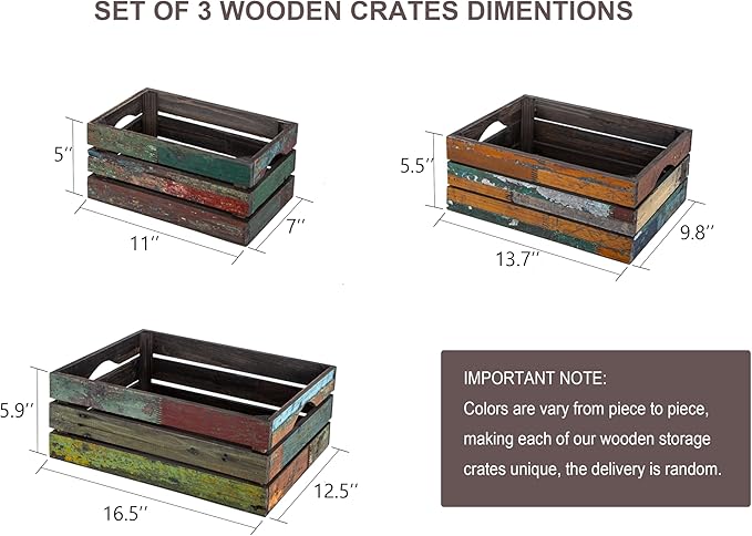 TIMRIS Set of 3 Rustic Distressed Wood Nesting Crates, Farmhouse Decorative - Image 4