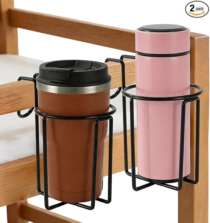2 Pcs Cup Holder for Bed, 3.3" Diameter Metal Bedside Drink Holder Water Bottle by HFYZZ