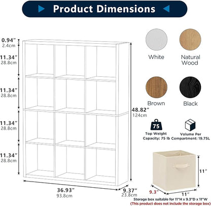 12-Cube Storage Organizer, Wooden Cube Shelf Bookcase - Image 2