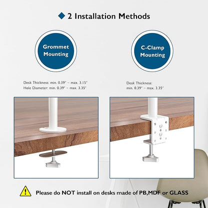 BONTEC Dual Monitor Desk Mount, Full Motion Adjustable White Monitor Stand - Image 8