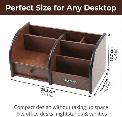 Wooden Desk Organizer with Drawer, Remote Control, Makeup & Accessories - Image 2