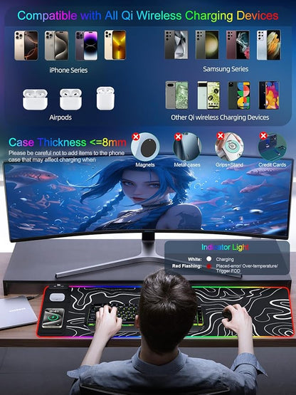 XXL Mouse Pad with Phone Holder, RGB Desk Mat with 15W Fast Charging, LED Large - Image 3