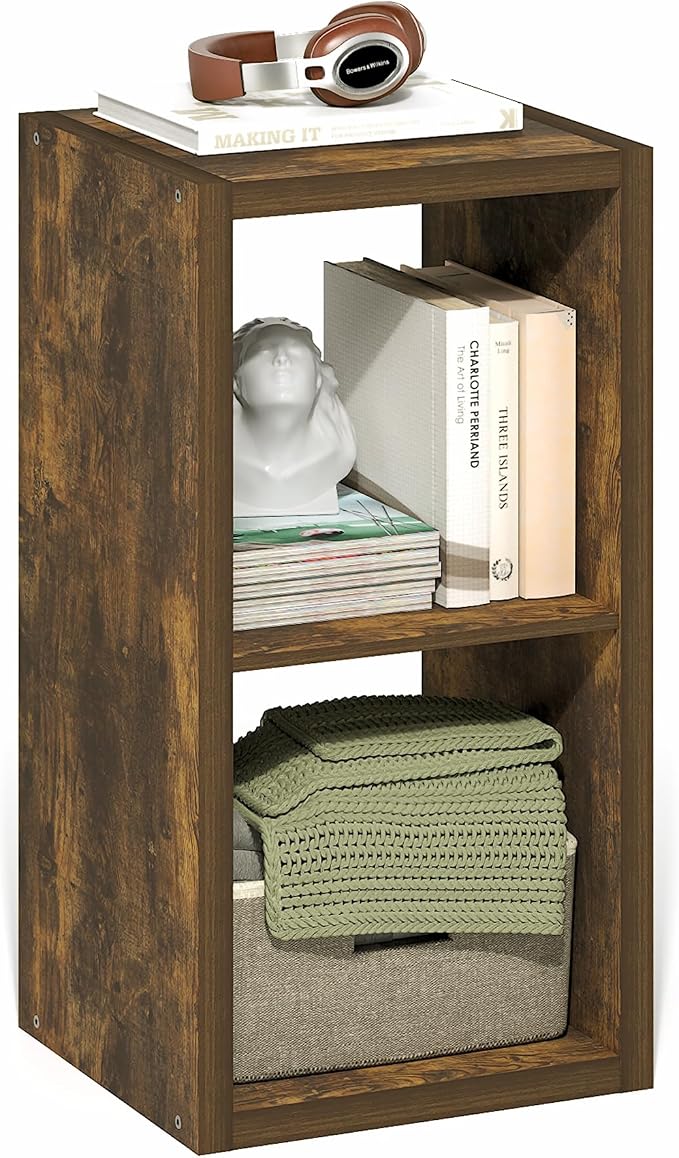 Furinno Cubicle 2-Cube Book Shelf, Extra Thick Frame Bookshelf, Amber Pine | by Furinno-FitsYourSpaceFitsYourBudget