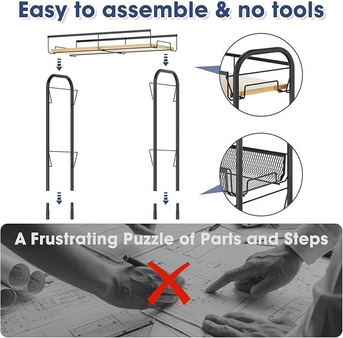 TOOLF 4-Tier Slim Rolling Cart, Metal Utility Cart, Slide Out Storage Cart - Image 6