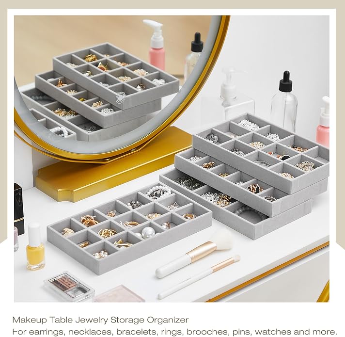 Junkin 12 Pcs Jewelry Tray Velvet Stackable Jewelry Organizer Trays Divided - Image 4