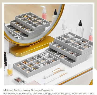 Junkin 12 Pcs Jewelry Tray Velvet Stackable Jewelry Organizer Trays Divided - Image 4
