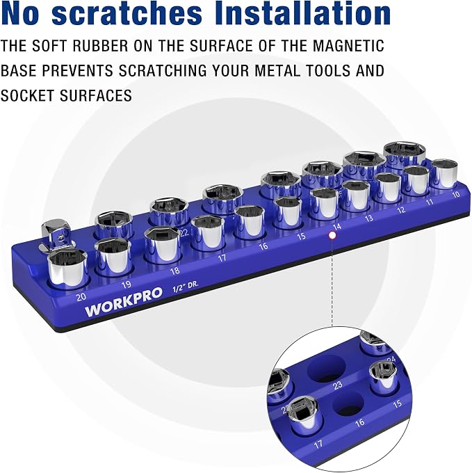 WORKPRO Magnetic Socket Organizer, 1/2-Inch Metric Socket Holder, Socket Trays - Image 4