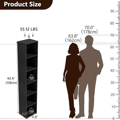 6-Tier Wooden Cube Storage Organizer, 62 Inch Tall Bookcase & Display Shelf - Image 3
