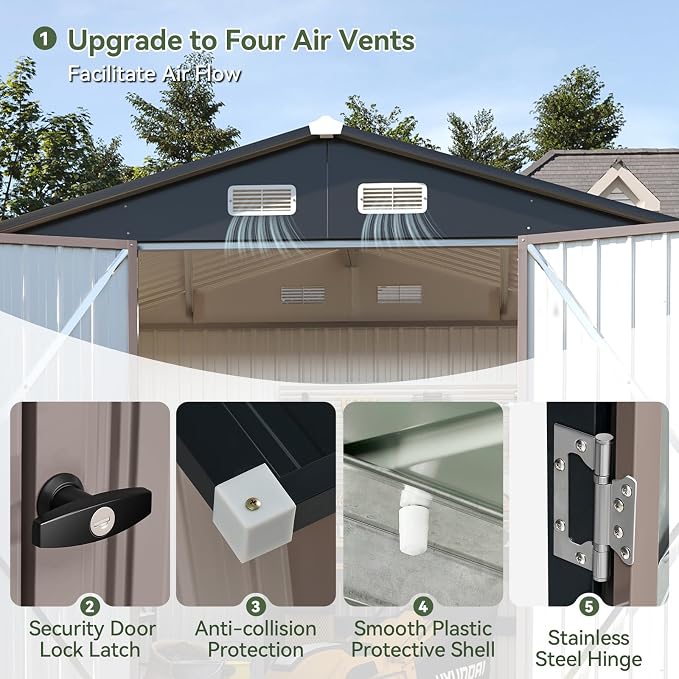 Aoxun 8x6 FT Outdoor Storage Shed Garden Metal Shed - Image 8