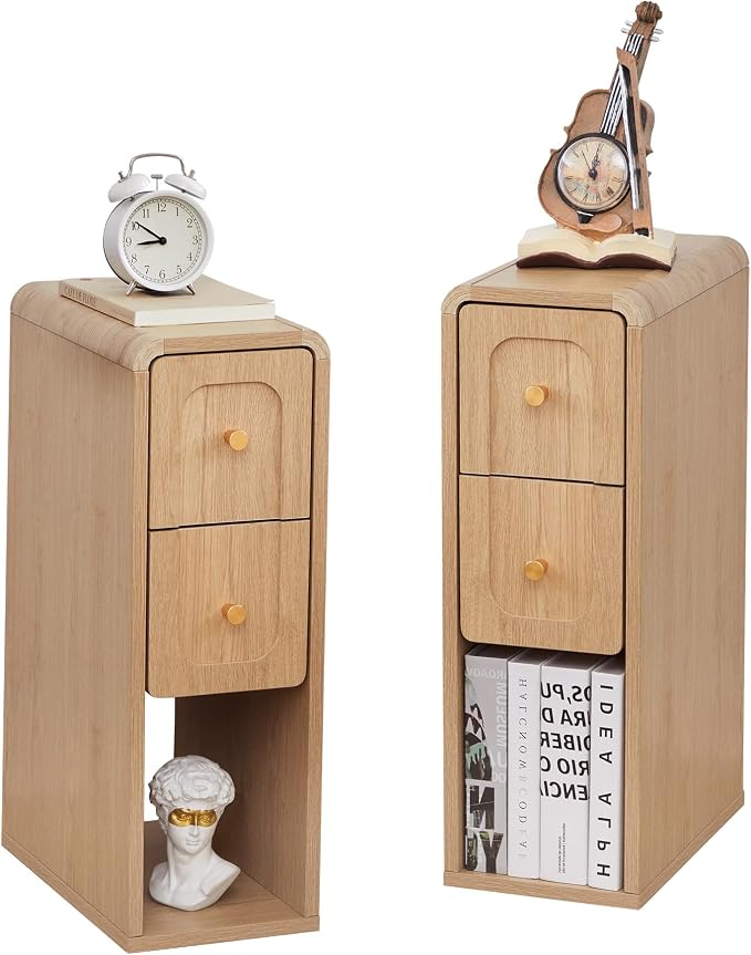 Small Nightstand Set of 2, Wooden Narrow Nightstands by MAHYIZYI-SimpleFashionable