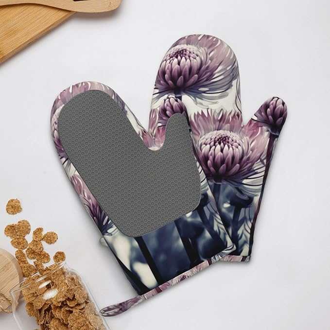 Flowers Print Oven Mitts Set of 2, Heat Resistant Silicone Oven Mittens Gloves - Image 9
