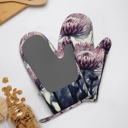 Flowers Print Oven Mitts Set of 2, Heat Resistant Silicone Oven Mittens Gloves - Image 9