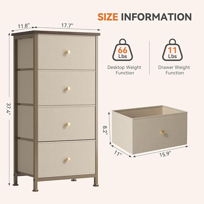 Sweetcrispy Dresser for Bedroom, 4 Drawer Storage Cabinet, Tall Nightstand | - Image 3
