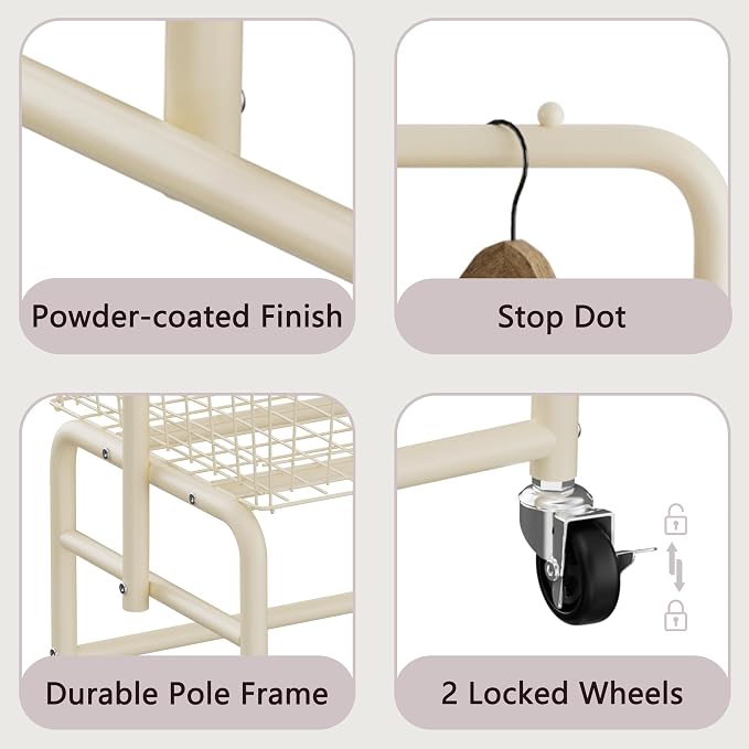 Rolling Laundry Cart with Wheels, Laundry Hamper Basket Organizer with Clothes - Image 6