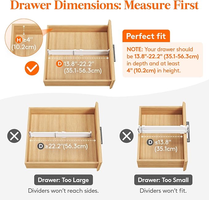 Lifewit 9 Pack Drawer Dividers for Clothes, Adjustable White Plastic Separators - Image 3