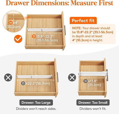 Lifewit 9 Pack Drawer Dividers for Clothes, Adjustable White Plastic Separators - Image 3