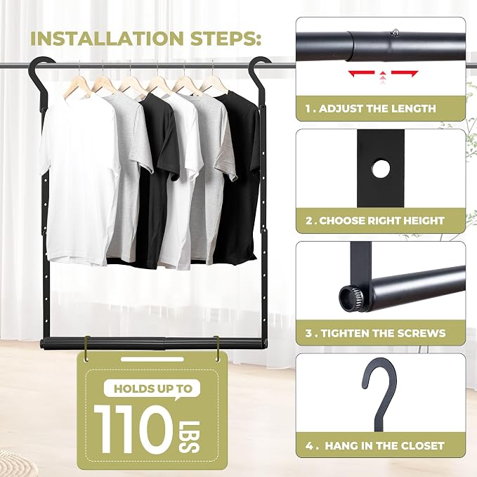 Adjustable Hanging Closet Rod, Heavy Duty Closet Rods - Image 2