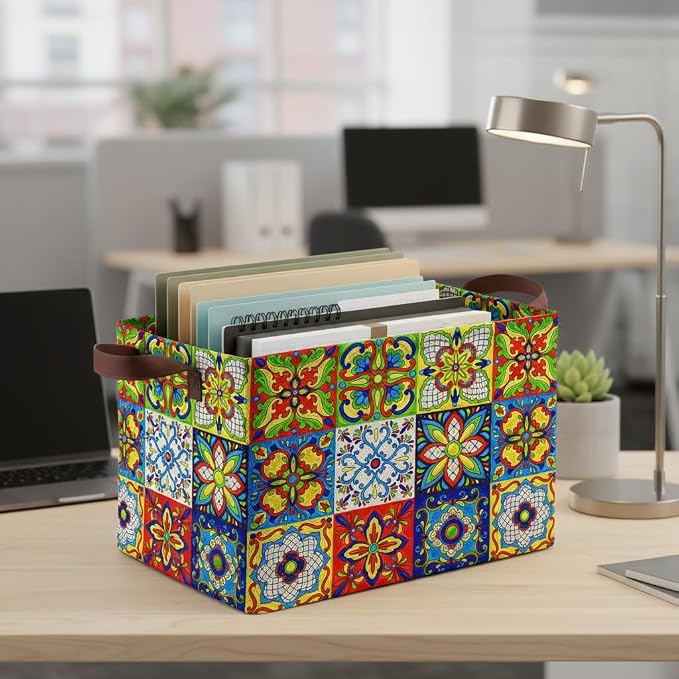 Mexican Talavera Decoration Storage Basket Waterproof Canvas Toy Storage Bin - Image 7