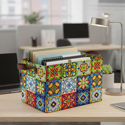 Mexican Talavera Decoration Storage Basket Waterproof Canvas Toy Storage Bin - Image 7