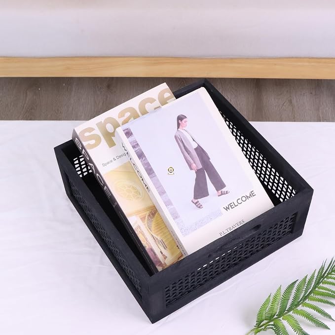 YRMT Wood Storage Crate Basket Rustic Wooden Storage Container - Image 2